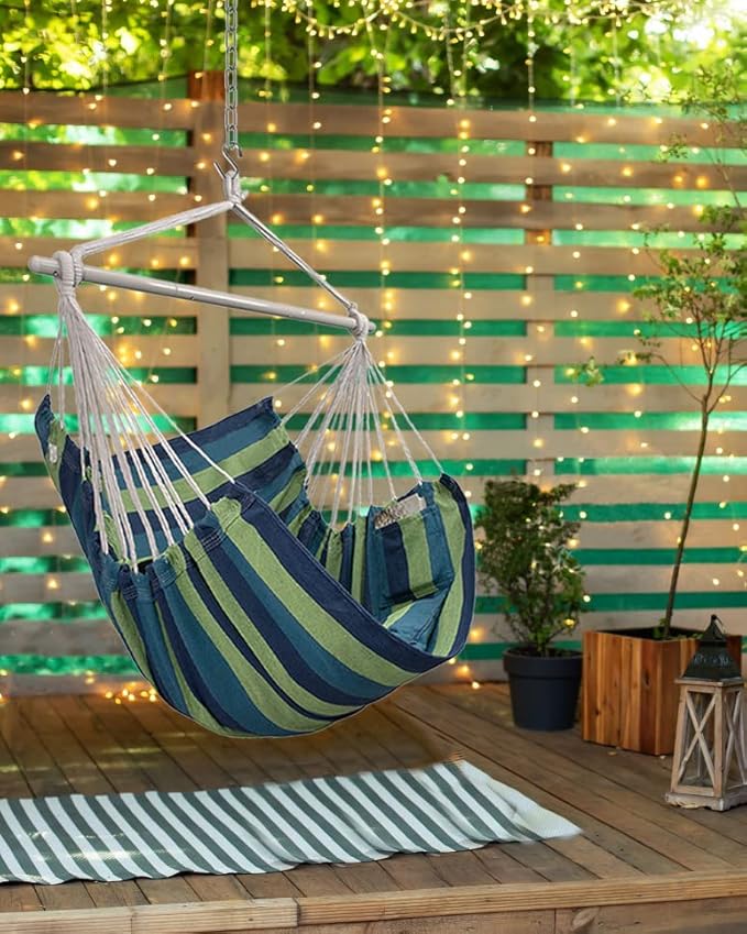 XXL Hammock Chair Hanging Rope Swing with 2 Cushions - Max 500lbs-Perfect for Patio Porch Bedroom Backyard Indoor or Outdoor - Includes Hanging Hardware Kits