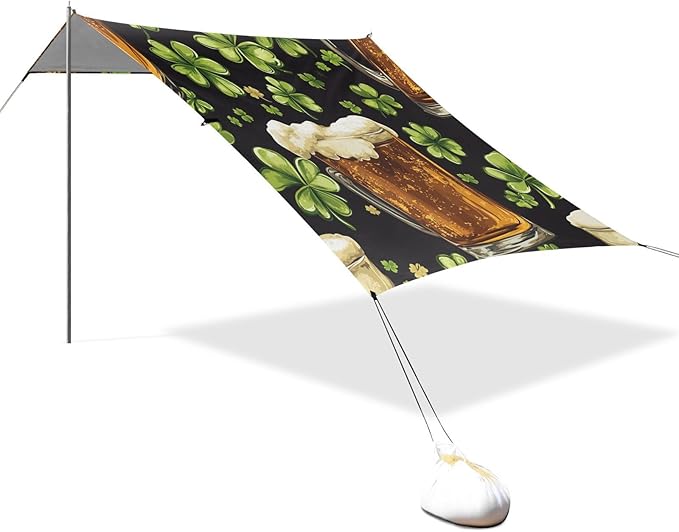 ALAZA St. Patrick's Day Clover Leaves and Glasses of Beer Beach Tent Sun Shelter Portable Canopy Sunshade for Outdoor Camping Picnics Backyard Fun 10x9 ft