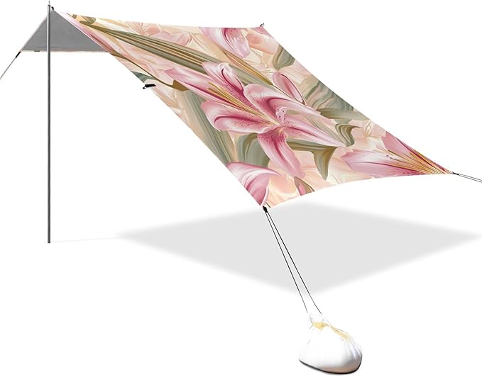 ALAZA Pink Golden Lily Summer Beach Tent Sun Shelter Portable Canopy Sunshade for Outdoor Camping Picnics Backyard Fun 10x9 ft