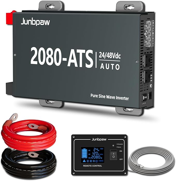 2080W RV Pure Sine Wave Inverter with ATS Dual Voltage Power Inverter 24V/48V to 120V for Truck Off-Grid Camping Home Emergency Backup (DeepGrey)