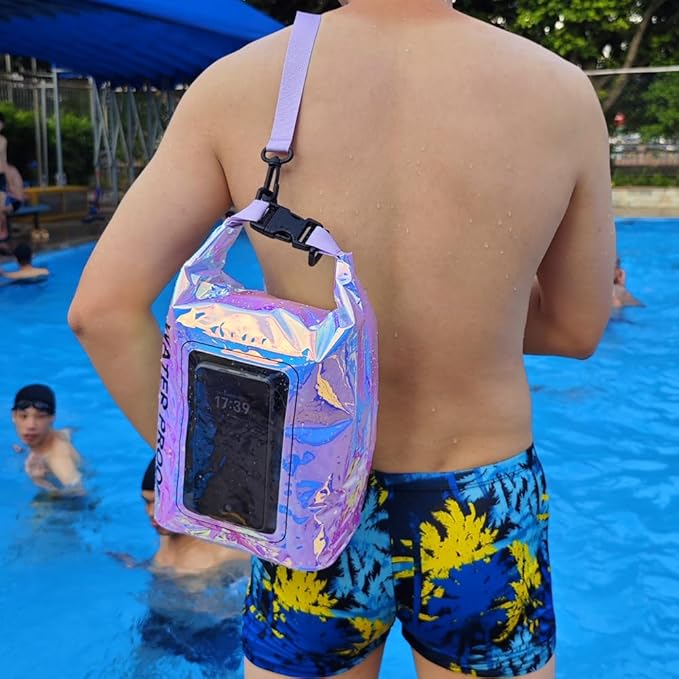 Clear Pvc Holographic Dry Bag 5L Roll Top Portable Fashionable Fishing Rafting Waterproof Dry Sack Keeps Gear Dry For Storage (5L)
