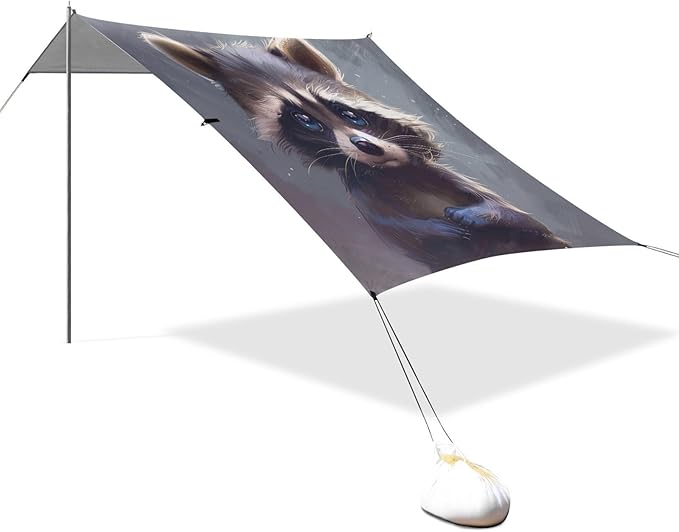 ALAZA Cute Raccoon Baby Animal Beach Tent Sun Shelter UPF50+ Protection Beach Shade Canopy w/ 4 Sandbags for Outdoor Camping Fishing Backyard Fun Picnic 10x9 ft
