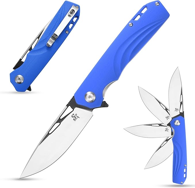Sitivien ST141 Folding KnifeD2 Steel Blade G10 Handle Pocket Knife EDC Tool Knife for Survival Hiking Camping Fishing(Blue)