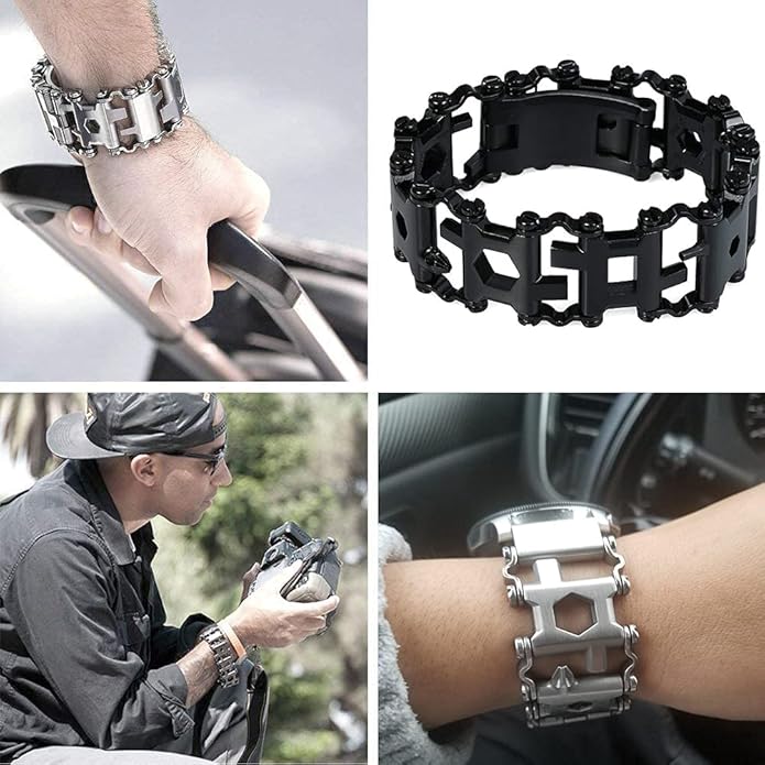 Multitool Bracelet 29 in 1 22cm Stainless Steel Outdoor Travel Men Watch Strap Trend Bracelet with A Pry Tool
