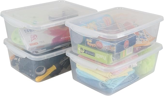 4-Pack Plastic Storage Bins with Latching Lids 14 L Plastic Clear Storage Box