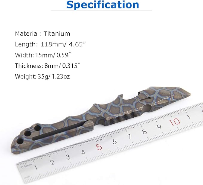 Titanium Pry Bar EDC Multi Tool with Bottle Opener Box Opener Clip Function (Multicolor)