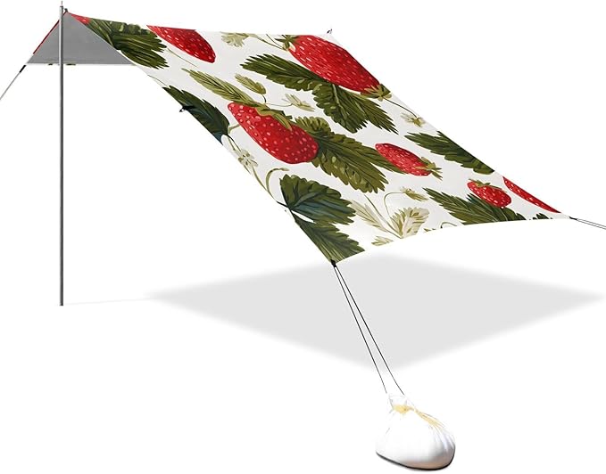 ALAZA Strawberry Leaves Pattern Beach Tent Sun Shelter Portable Canopy Sunshade for Outdoor Camping Picnics Backyard Fun 10x9 ft