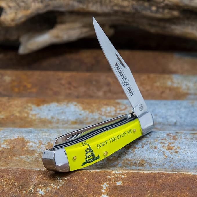 WHISKEY BENT HAT CO. Traditional Trapper Folding Pocket Knife 4.125 Closed Length 440C Stainless Steel Blades (Don't Tread)