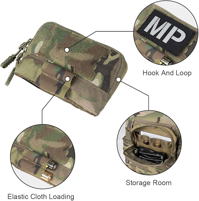 Tactical MOLLE Admin Panel Pouch Small Chest Pouch for Tactical Bag JPC2.0 AVS CPC with MOLLE System 500D Nylon