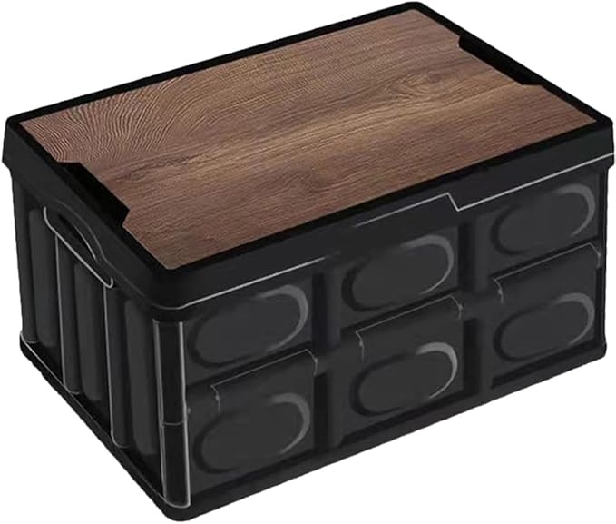 VICASKY Foldable Camping Storage Box with Lid Small Plastic Sundries Organizer 38.5x27x21cm Large Capacity Clothes Storage Container for Outdoor and Car Trunk Use