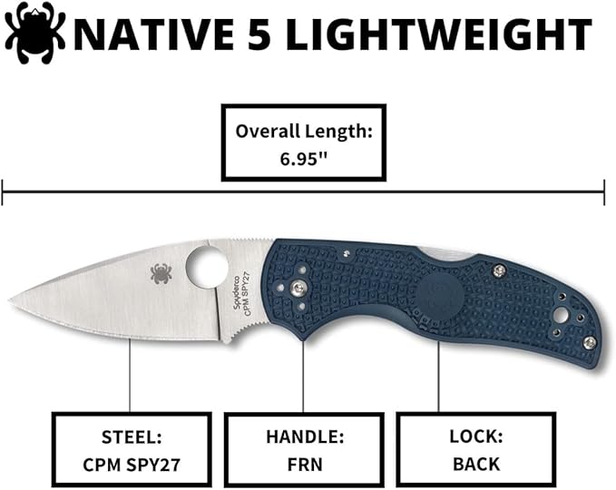 Spyderco Native 5 Knife with 2.95 CPM SPY27 High-Performance Steel Blade and Cobalt-Blue Lightweight FRN Handle - PlainEdge - C41PCBL5