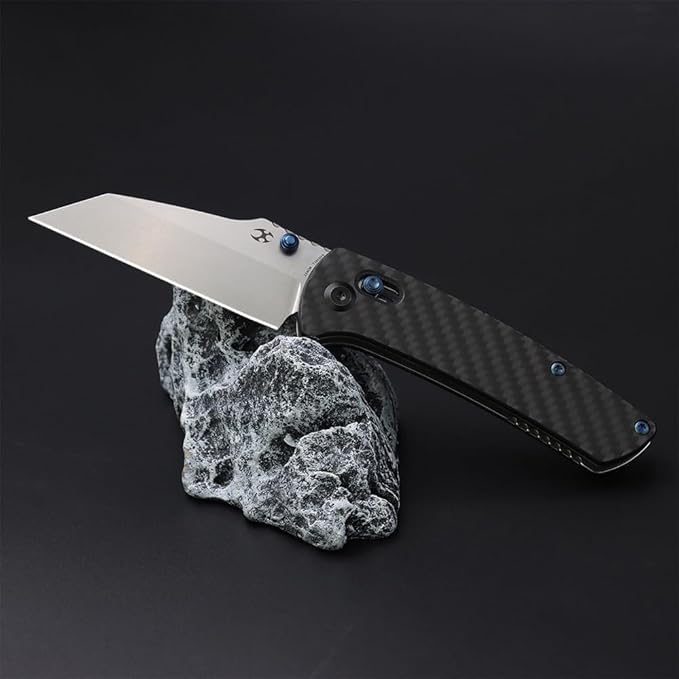 KANSEPT Main Street Pocket Folding Knife 3.36'' 154CM Sharp Steel Blade Twill Carbon Fiber Handle with Axis Lock and ThumbStud Perfect Clip for Camping Hiking Fishing Gift Everyday Carry T1015v4