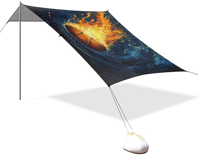 ALAZA Basketball Starry Sky Beach Tent Sun Shelter UPF50+ Protection Beach Shade Canopy w/ 4 Sandbags for Outdoor Camping Fishing Backyard Fun Picnic 10x9 ft