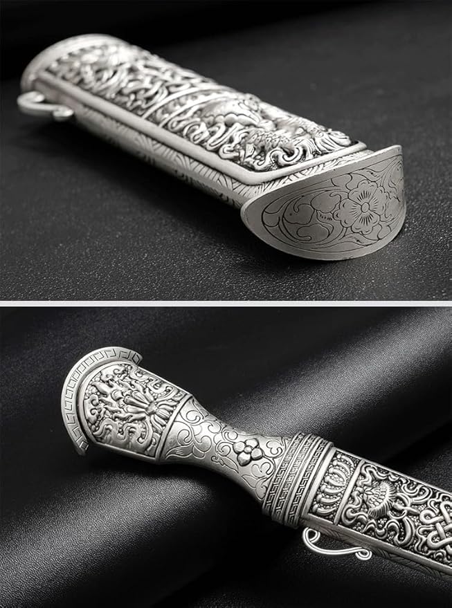 Fixed Blade Knife Chinese Tibetan Knife with Ornate Handle Celtic Knot Design Steel Blade with Sheath