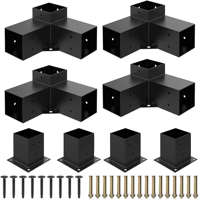 Pergola Kit for 4x4 Lumber Heavy Duty Pergola Brackets with 3-Way &amp 4-Way Corner Brackets DIY Gazebo Kit for Outdoor Patio Backyard Garden Fits Actual 3.6 x 3.6 Wood