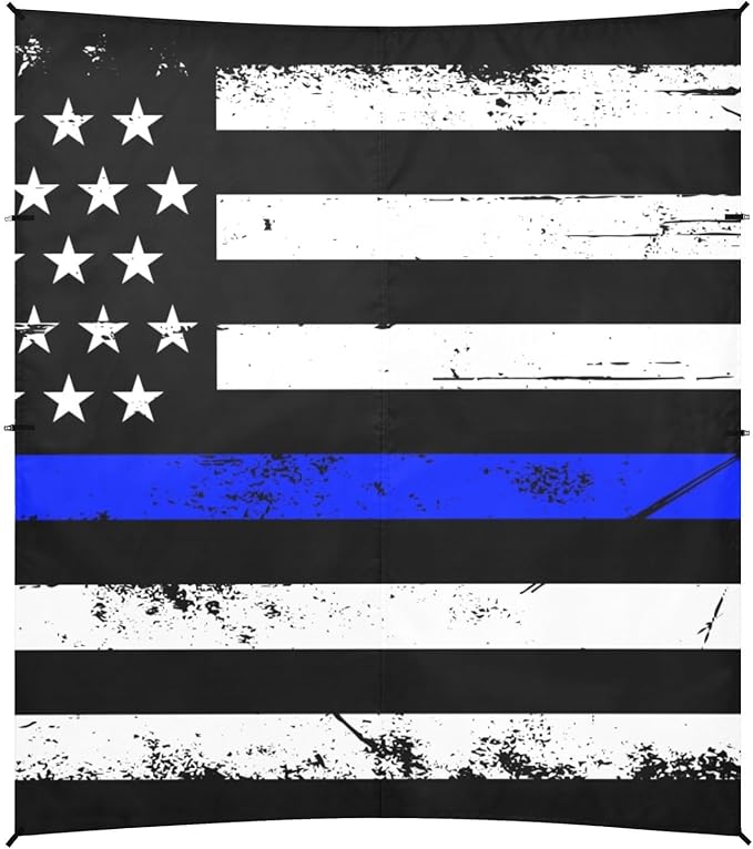 Vintage American Police Support Flag Foldable Beach Canopy UPF50+ Water-Resistant Sun Shelter Includes Sand Shovel Sandbags Stability Poles for Family Trips Picnics &amp Camping
