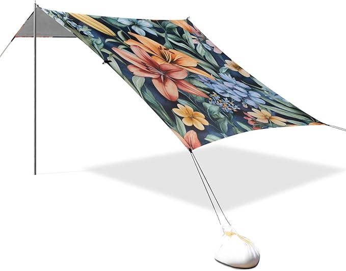 ALAZA Watercolor Floral Lily Wildflowers Beach Tent Sun Shelter Portable Canopy Sunshade for Outdoor Camping Picnics Backyard Fun 10x9 ft