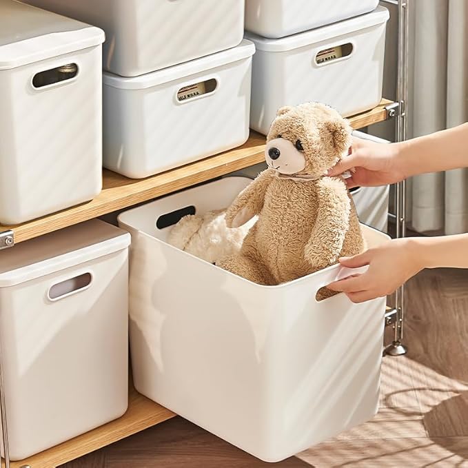10 pack large plastic White storage bins with Lids Toy Box Chest with HandleOrganizer Containers Baskets for BabyNurseryShelvesPlayroom BedroomOfficeClosethome (White 5XL+5S)