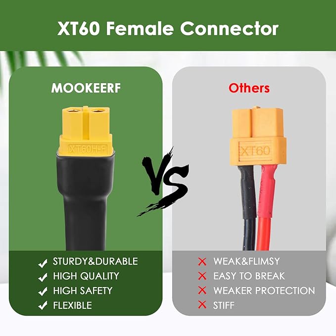 MOOKEERF Solar to XT60 Extension Cable 10AWG 40FT Solar Connector to XT60 Adapter Cable for Solar Panel to Portable Power Station Solar Generator Battery Pack