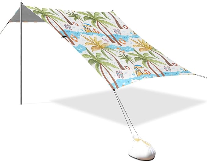 Beach Canopy with Windproof Ropes &amp Sandbags Beach Tent Sun Shade Sun Shelter for Camping Trips Fishing Backyard Fun or Picnics Palm Tree