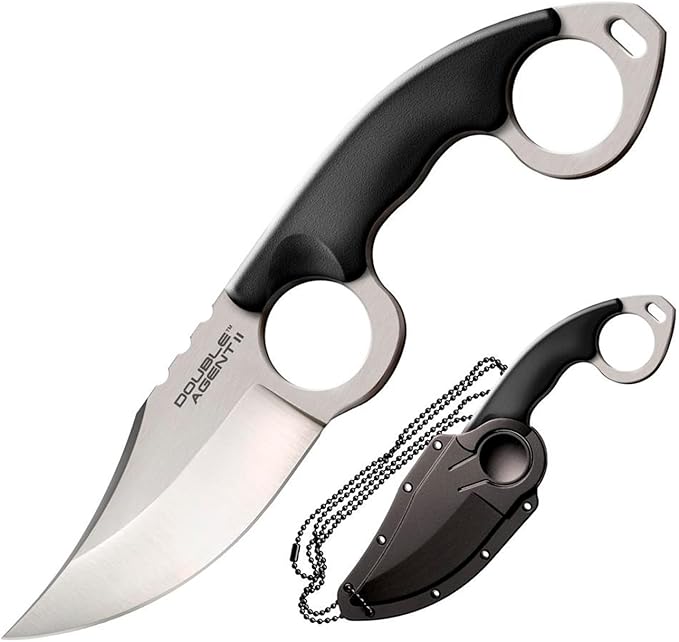 COLD STEEL Double Agent II Plain Edge Durable Lightweight Japanese AUS8A Steel Clip Point Shape 3 Fixed Blade Tactical Outdoor Hunting Knife Griv-Ex Handle Secure-Ex Sheath