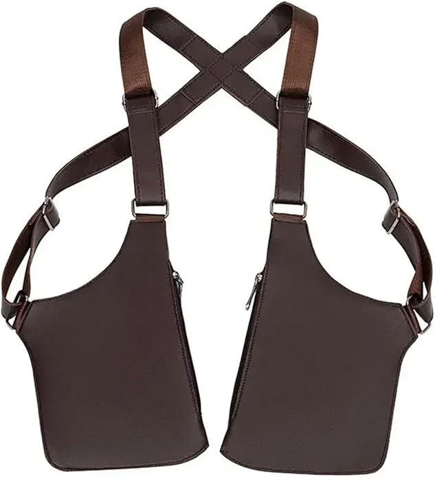 Double Shoulder Armpit Bag for Men 2 PCS Tactical Vest Bag PU Leather Man Chest Phone Pouch Vintage