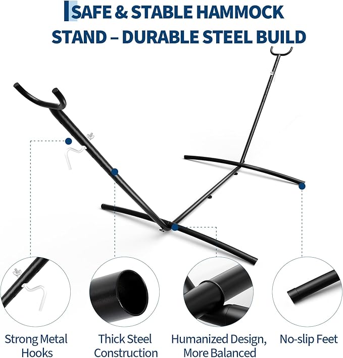 9FT Heavy Duty Adjustable Steel Hammock Stand 450 LBS Capacity Outdoor Hammock Frame Weather Resistant &amp Easy to Assemble for Patio Yard Garden