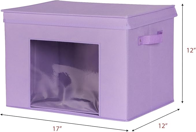 Univivi Foldable Fabric Storage Boxes Large Storage Bins with Lids [4-Pack] Collapsible Storage Cubes Organizer Containers Organization Baskets for Home Bedroom Closet (Purple 17“ x 12” x 12)