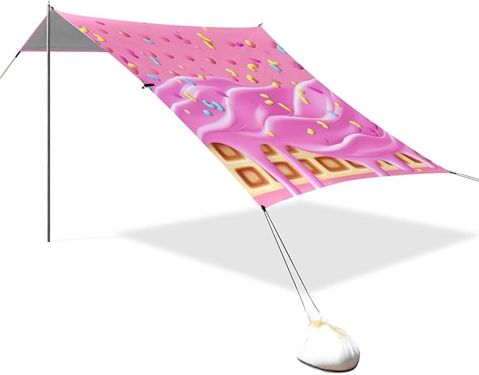 ALAZA Pink Ice Cream Sprinkles Waffle Beach Tent Sun Shelter Portable Canopy Sunshade for Outdoor Camping Picnics Backyard Fun 10x9 ft