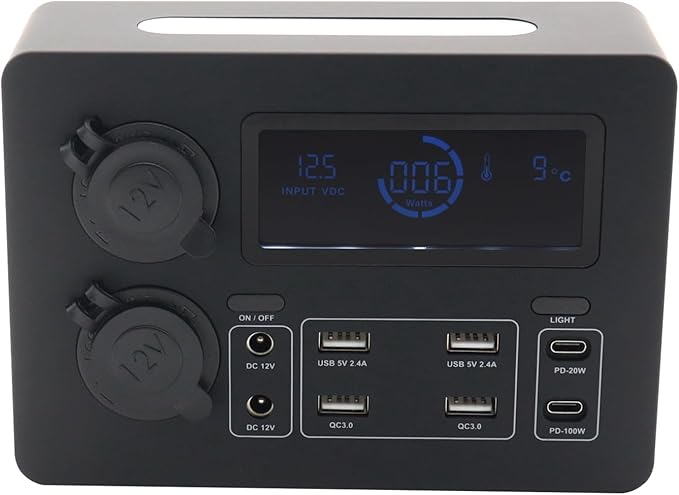 fangzi Mini Power BoxMini Power Box 12V 100W LCD Display Power Box with LED Lights USB-C &amp QC3.0 Ports Portable Control Hub for RVs SUVs Boats Yachts Cars