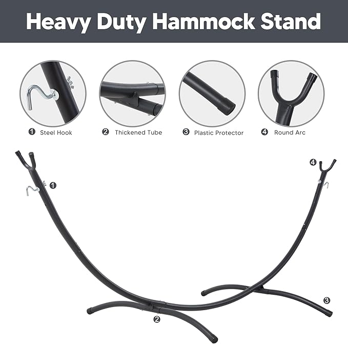 SUNCREAT Portable Outdoor Hammock with Stand Included Double Hammock with Tassel for Outside Dark Gray