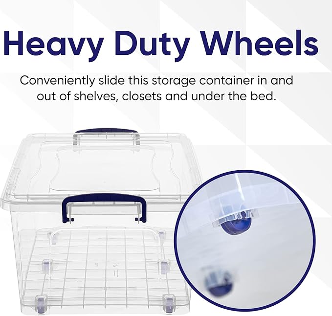 Superio Storage Containers With Wheels (3 Pack) Stackable Large Storage Containers With Lids Durable Latches (32 Qt)