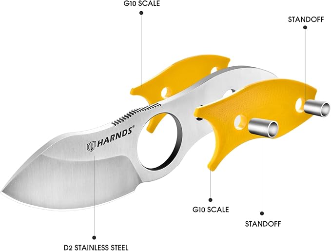 Harnds Small Fixed Blade Knife Full Tang Neck Camping Knife EDC with D2 Steel Blade and G10 Handle for Fishing and Skinning Eggplant