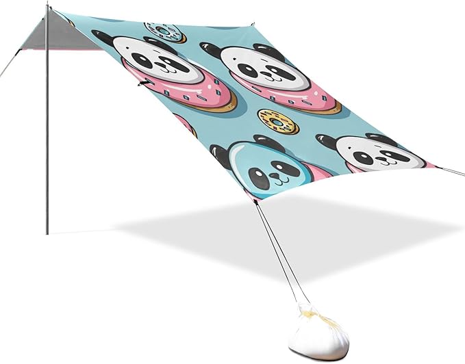 ALAZA Cute Panda Donut Seamless Beach Tent Sun Shelter Portable Canopy Sunshade for Outdoor Camping Picnics Backyard Fun 10x9 ft