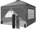 GDY 8x8FT Pop Up Canopy Tent with One Push Setup Easy to Install with 4-Sidewalls for Events Parties Camping Outdoor Gazebo with 4-Sandbags Grey.