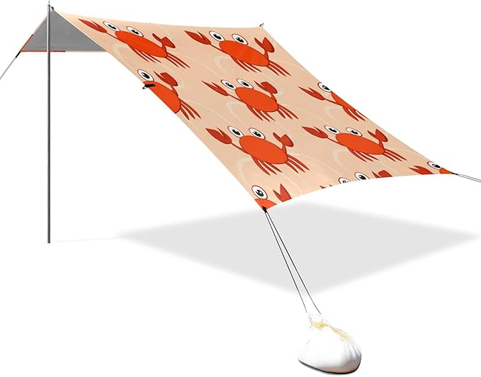 xigua Crab Beach Tent Sun Shelter with Carrying Bag - Silver Coated Oxford Fabric Beach Canopy for Beach Camping Fishing - Includes Windproof Ropes Sandbags &amp Stakes