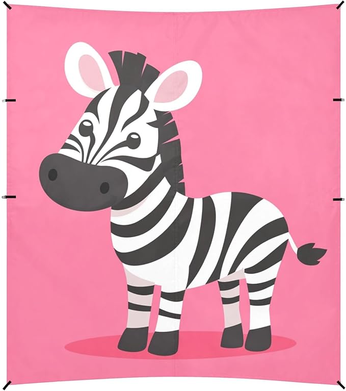 ALAZA Zebra Cartoon on Pink Beach Tent Sun Shelter Portable Canopy Sunshade for Outdoor Camping Picnics Backyard Fun 10x9 ft