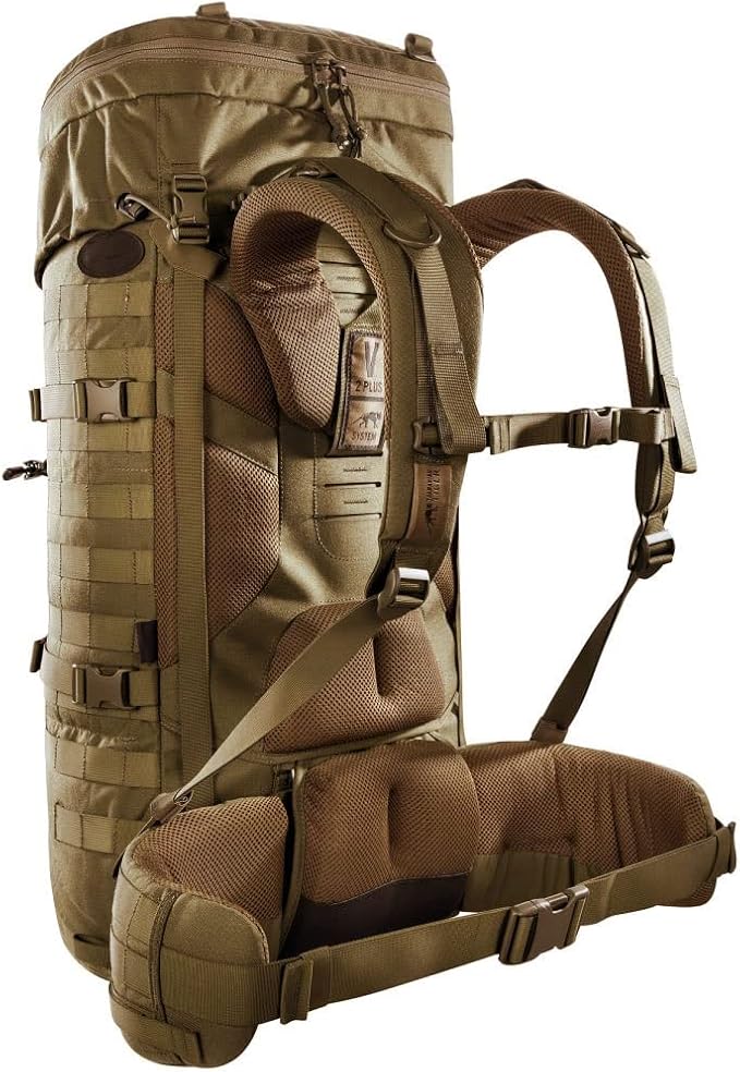 Tasmanian Tiger TT Base Pack 52 Modular Expandable Backpack 52 L to 65 L Volume Trekking Backpack with Molle System and Removable Waist Belt Coyote Brown