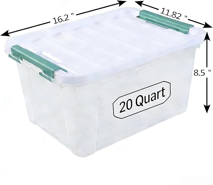 4-Pack Latching Box Storage Bins with Lids Clear Plastic 20 Quart Heavy-Duty Organizing Containers for Closet Bathroom and Office