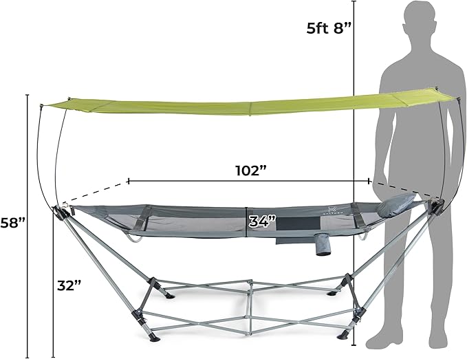 Lucania Portable Hammock with Stand Included - Foldable Freestanding Hammock for 2 Person (290 lbs Capacity) - Heavy Duty Stand Alone Hammock for Indoor Outdoor Camping Patio &amp Backyard