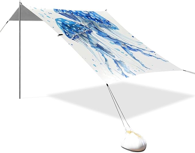 ALAZA Watercolor Blue Spotted Jelly Fish Aquarium Life Marine Animals Ocean Deep Sea Beach Tent Sun Shelter Portable Canopy Sunshade for Outdoor Camping Picnics Backyard Fun 10x9 ft