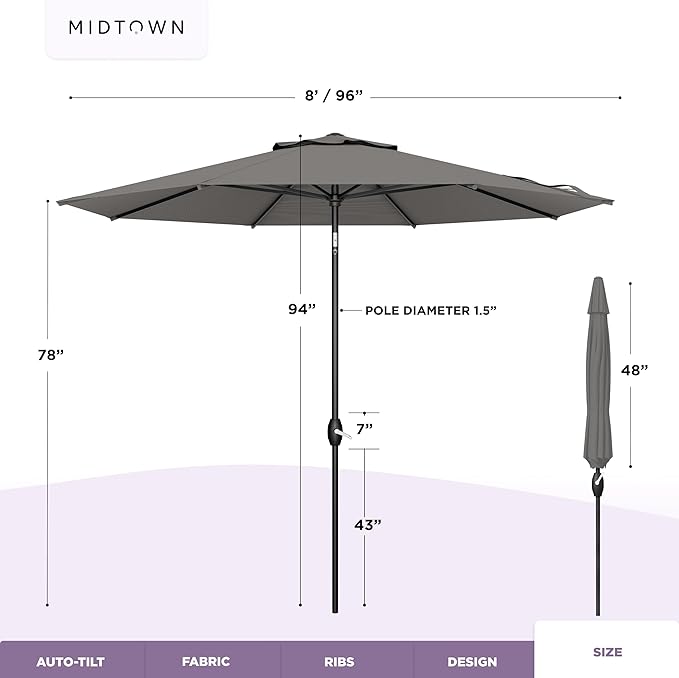 Midtown Umbrellas The Lean Patio Umbrella (Terylast Fabric - Charcoal 8 Foot)