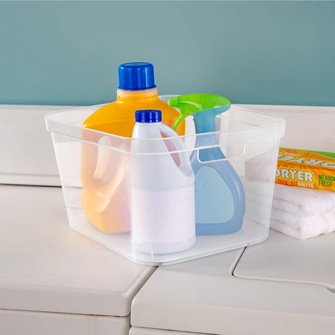 Sterilite 8.25x12.25x15 Inch Modern Polished Storage Bin w/Comfortable Carry Through Handles &amp Banded Rim for Household Organization Clear (6 Pack)