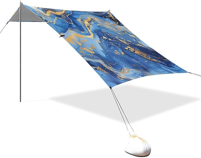 ALAZA Blue and Gold Paint Marble Abstract Beach Tent Sun Shelter Portable Canopy Sunshade for Outdoor Camping Picnics Backyard Fun 10x9 ft