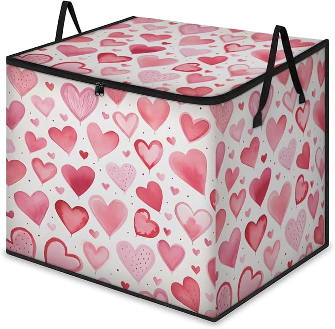 XL Large Clothes Storage with Lid Handle Valentine's Day Large Thick Clothes Blanket Storage Containers for Organizing Bedroom Closet Comforter