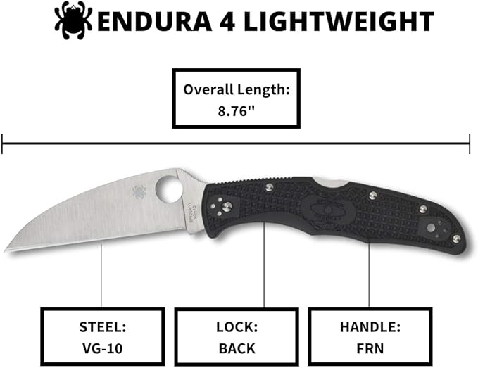 Spyderco Endura 4 Wharncliffe Folding Pocket Knife with 3.7 VG-10 Steel Blade and FRN Handle - EDC Knife for Men and Women Perfect for Hunting Tactical Camping Survival - PlainEdge - C10FPWCBK