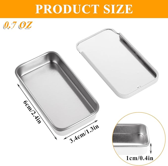 100 Pcs Slide Top Tin Containers Empty Mini Metal Tin for Lip Balm Jewelry CandiesPills Small Crafts (Gloss White)