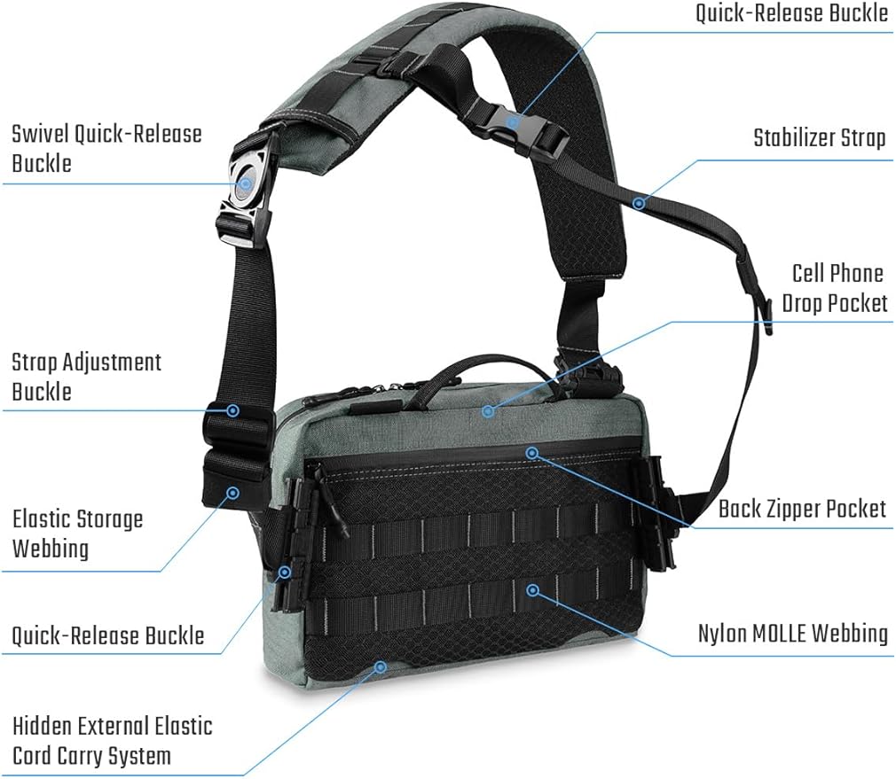 TACTICAL_GEEK L3 Pro EDC Crossbody Bag Chest Bag with Adjustable StrapDaily Carry Sling Pack Large Capacity Daypack Organizer for Camera Drones（T500 Grey）