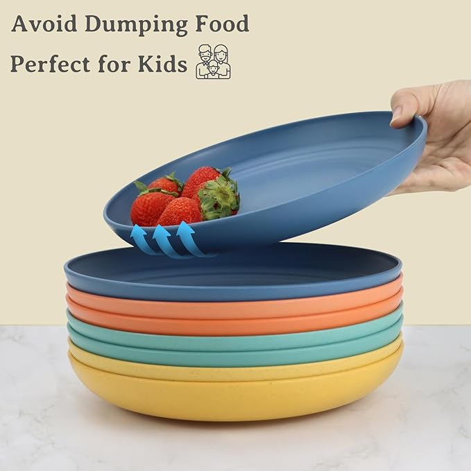 Wrova Wheat straw plates and bowls sets with cutlery - Unbreakable wheat straw dinnerware sets of 28 - Microwave safe platesbowlscups for campingkitchennew apartment.Colorful