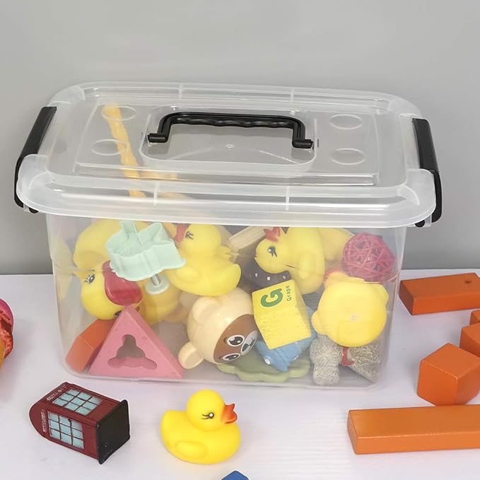 Hespama 6 Packs 6 Quart Lidded Storage Bin Plastic Latch Container Box with Handle R